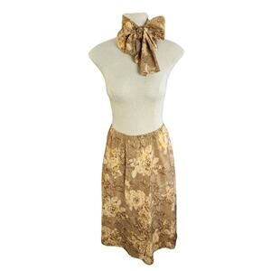 Leslie Fay Skirt & Scarf Gypsy Vintage Size 14 Long Gold Floral